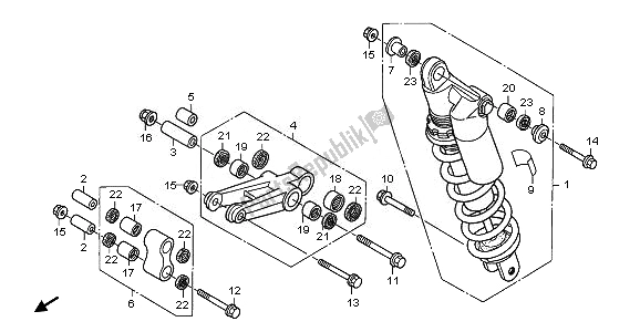 All parts for the Rear Cushion of the Honda XL 700V Transalp 2010