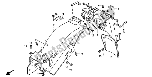 All parts for the Rear Fender of the Honda NTV 650 1991