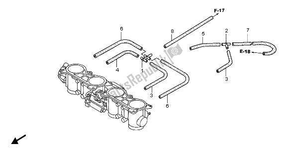 All parts for the Throttle Body (tubing) of the Honda CBR 600F 2005