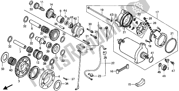 All parts for the Starting Motor of the Honda XBR 500 1985