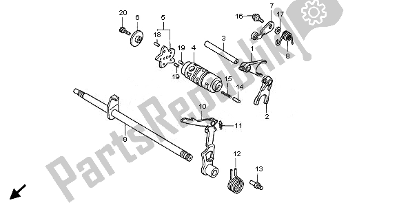 All parts for the Gearshift Drum of the Honda ANF 125 2008