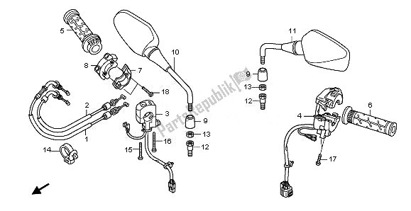 All parts for the Switch & Cable & Mirror of the Honda CB 1000 RA 2011