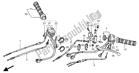 All parts for the Switch & Cable & Handle Lever of the Honda NT 650V 2004