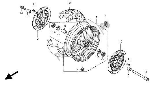 All parts for the Front Wheel of the Honda CBR 600F 1999