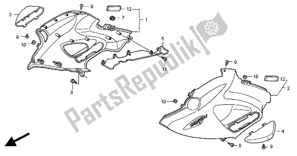 All parts for the Middle Cowl of the Honda NT 650V 2000