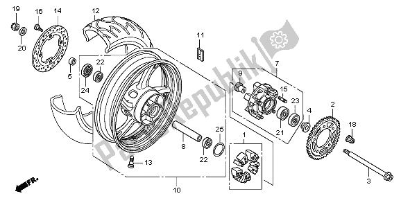 All parts for the Rear Wheel of the Honda CB 600F3 Hornet 2009