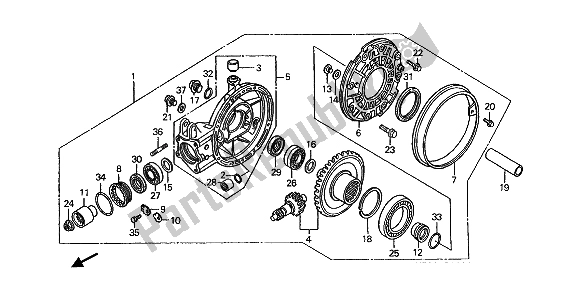 All parts for the Final Driven Gear of the Honda ST 1100 1990