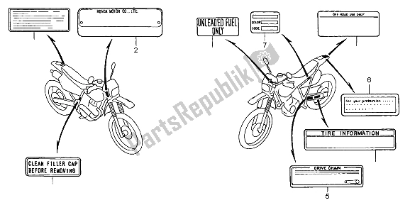 Todas as partes de Etiqueta De Cuidado do Honda XR 400R 2000