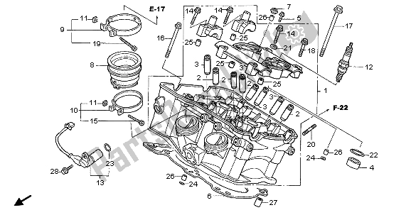 All parts for the Cylinder Head (rear) of the Honda VFR 800A 2007