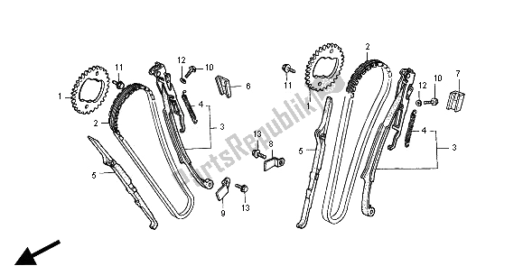 Alle onderdelen voor de Nokkenketting & Spanner van de Honda VT 750C 2000