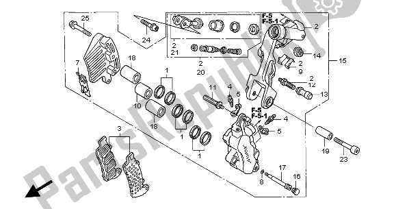 All parts for the L. Front Brake Caliper of the Honda VFR 800 2004