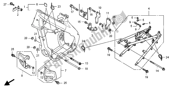 All parts for the Frame Body of the Honda CRF 250X 2004