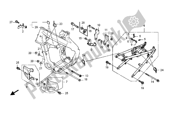 Alle onderdelen voor de Frame Lichaam van de Honda CRF 250X 2012
