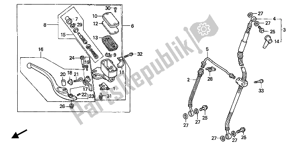 All parts for the Fr. Brake Master Cylinder of the Honda VFR 750F 1990