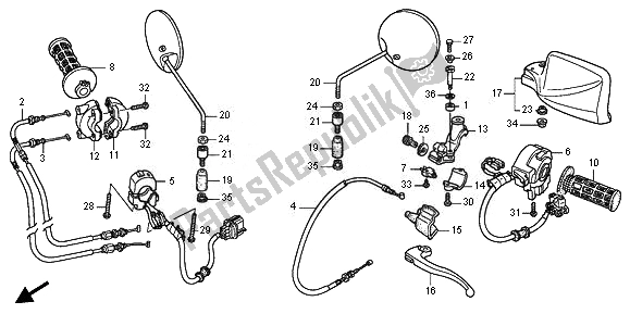 Toutes les pièces pour le Levier Et Interrupteur du Honda XL 700V Transalp 2011