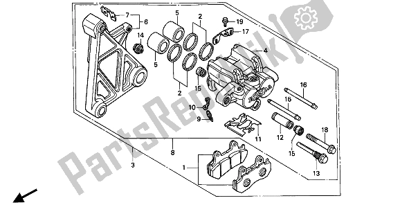 All parts for the Rear Brake Caliper of the Honda GL 1500 SE 1994