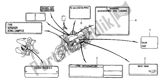 Todas as partes de Etiqueta De Cuidado do Honda CA 125 1998