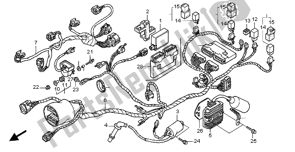 All parts for the Wire Harness (rear) of the Honda VTR 1000 SP 2003