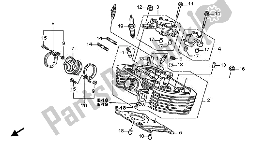 Alle onderdelen voor de Cilinderkop Achter van de Honda XL 125V 2008