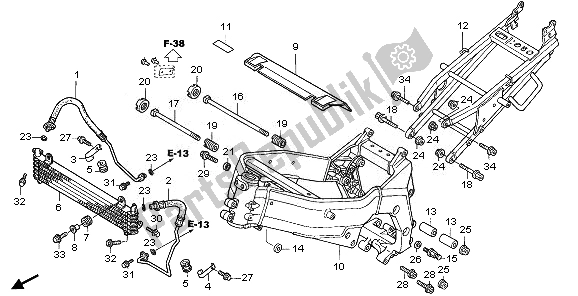 Alle onderdelen voor de Frame Body & Oliekoeler van de Honda CBR 1100 XX 2008