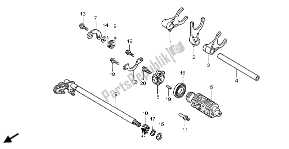 All parts for the Gearshift Drum of the Honda VTX 1800C 2003