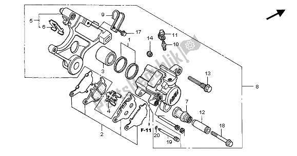 All parts for the Rear Brake Caliper of the Honda CB 600F Hornet 2006