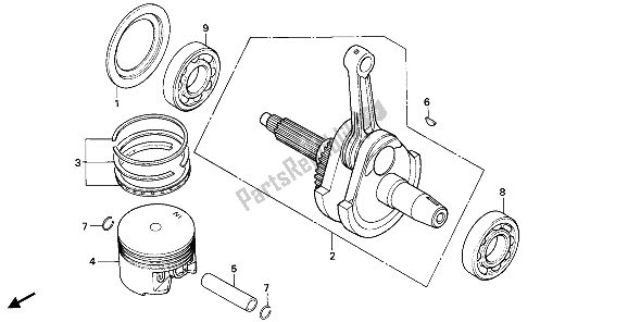 All parts for the Piston & Crankshaft of the Honda XBR 500S 1988