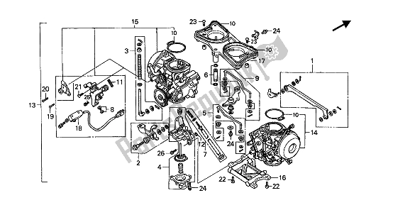 Alle onderdelen voor de Carburateur (assy.) van de Honda GL 1500 SE 1992