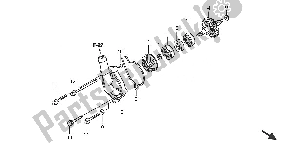 Alle onderdelen voor de Waterpomp van de Honda CRF 250X 2005