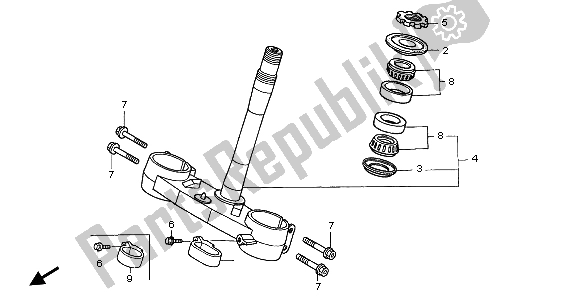 All parts for the Steering Stem of the Honda CR 250R 2004