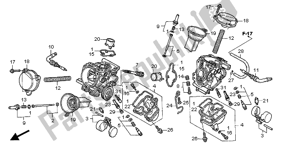 All parts for the Carburetor (component Parts) of the Honda VT 125C 2001