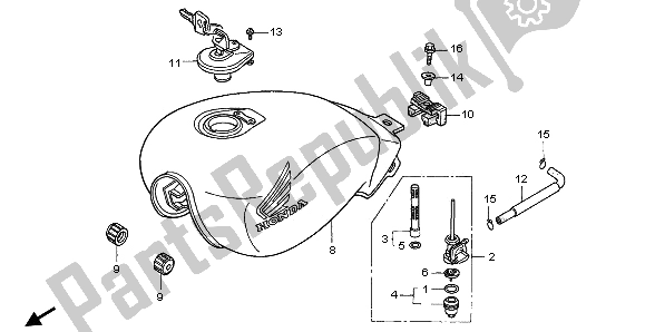 All parts for the Fuel Tank of the Honda CB 250 1996