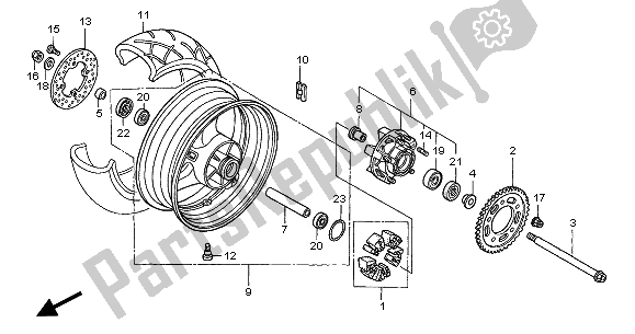 All parts for the Rear Wheel of the Honda CB 900F Hornet 2005