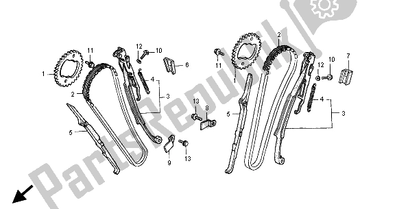 All parts for the Cam Chain & Tensioner of the Honda VT 750C2 2000