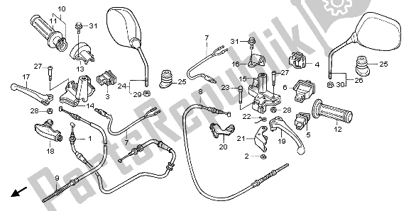 All parts for the Handle Lever & Switch & Cable of the Honda SCV 100F 2007