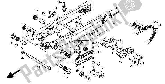 Alle onderdelen voor de Achterbrug van de Honda CR 500R 1999