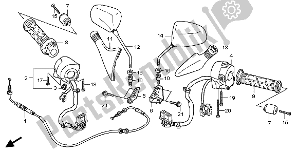 All parts for the Switch & Cable & Mirror of the Honda FES 150A 2009