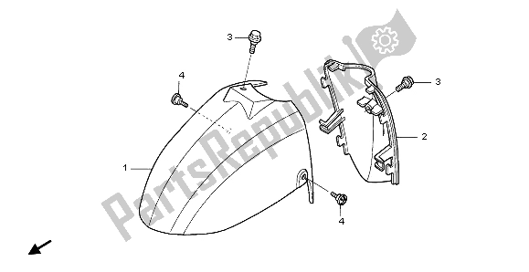 All parts for the Front Fender of the Honda SCV 100F 2007