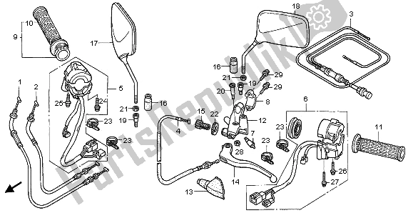 All parts for the Handle Lever & Switch & Cable of the Honda VT 125C 2003