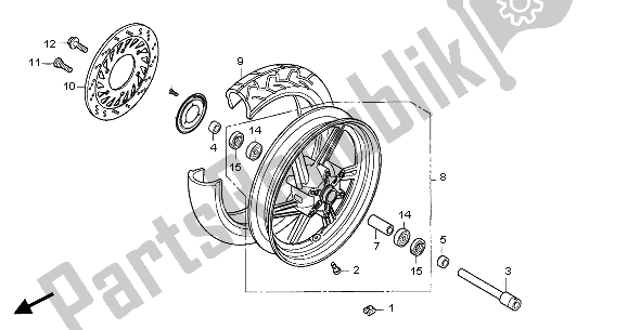 All parts for the Front Wheel of the Honda CBF 500 2007