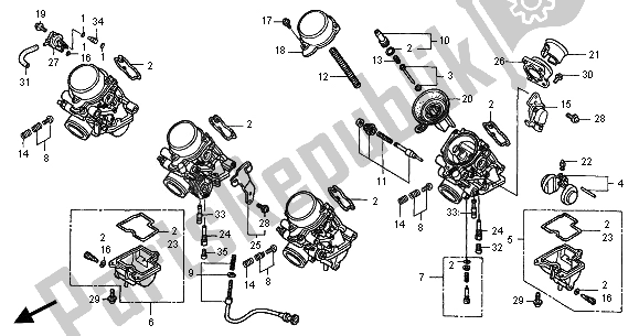 All parts for the Carburetor (component Parts) of the Honda CB 600F Hornet 2001