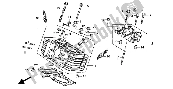 All parts for the Rear Cylinder Head of the Honda VT 750C2B 2010