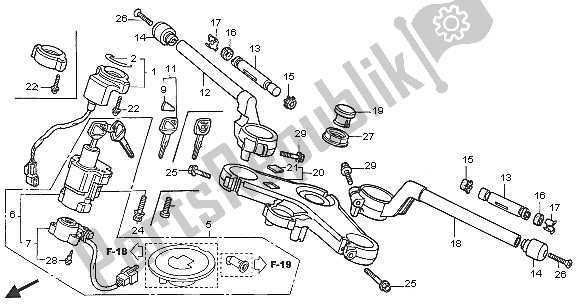All parts for the Handle Pipe & Top Bridge of the Honda VFR 800A 2005