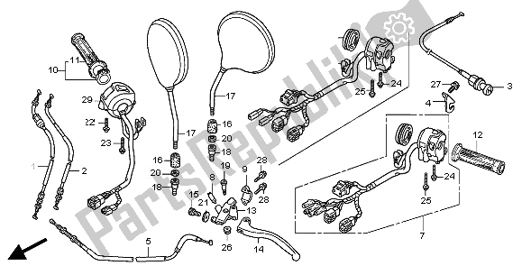 All parts for the Handle Lever & Switch & Cable of the Honda CB 900F Hornet 2005