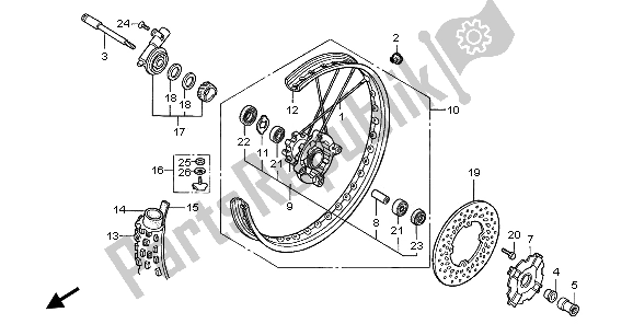 All parts for the Front Wheel of the Honda XR 400R 2000