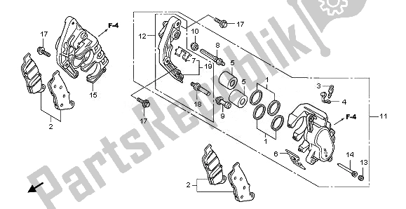 Todas as partes de Pinça De Freio Dianteiro do Honda CB 600F Hornet 2011