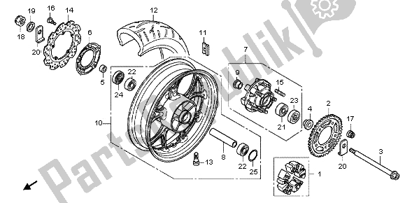 Alle onderdelen voor de Achterwiel van de Honda NC 700 XA 2013