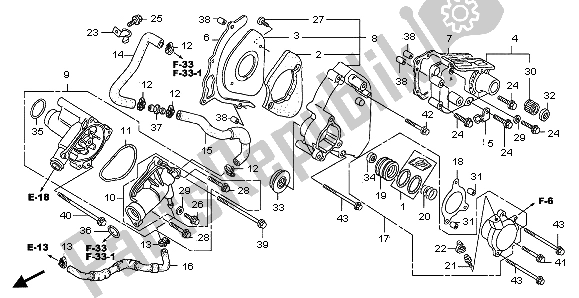 All parts for the Left Rear Cover & Water Pump of the Honda CB 1300 SA 2007