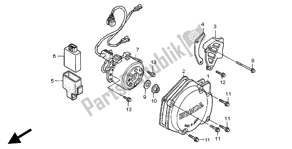 All parts for the Left Crankcase Cover & Generator of the Honda CR 125R 2002