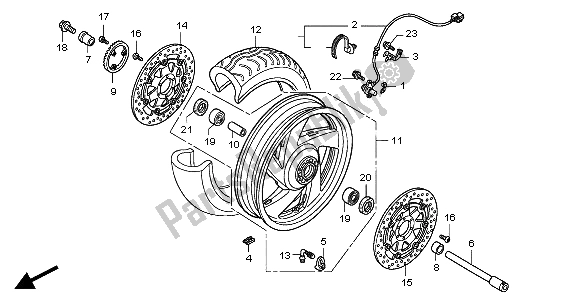 All parts for the Front Wheel of the Honda GL 1800A 2004